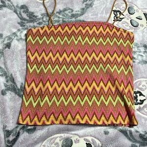 Rue21 Tank Top Pink,Brown,Green and orange stripe Crop top